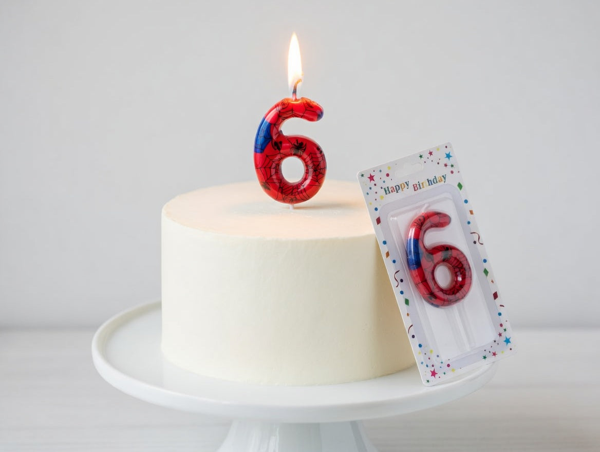 Bougie Chiffre Anniversaire Thème Spider-Man – Numéros 0 à 9 Rouge & Bleu