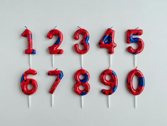 Bougie Chiffre Anniversaire Thème Spider-Man – Numéros 0 à 9 Rouge & Bleu