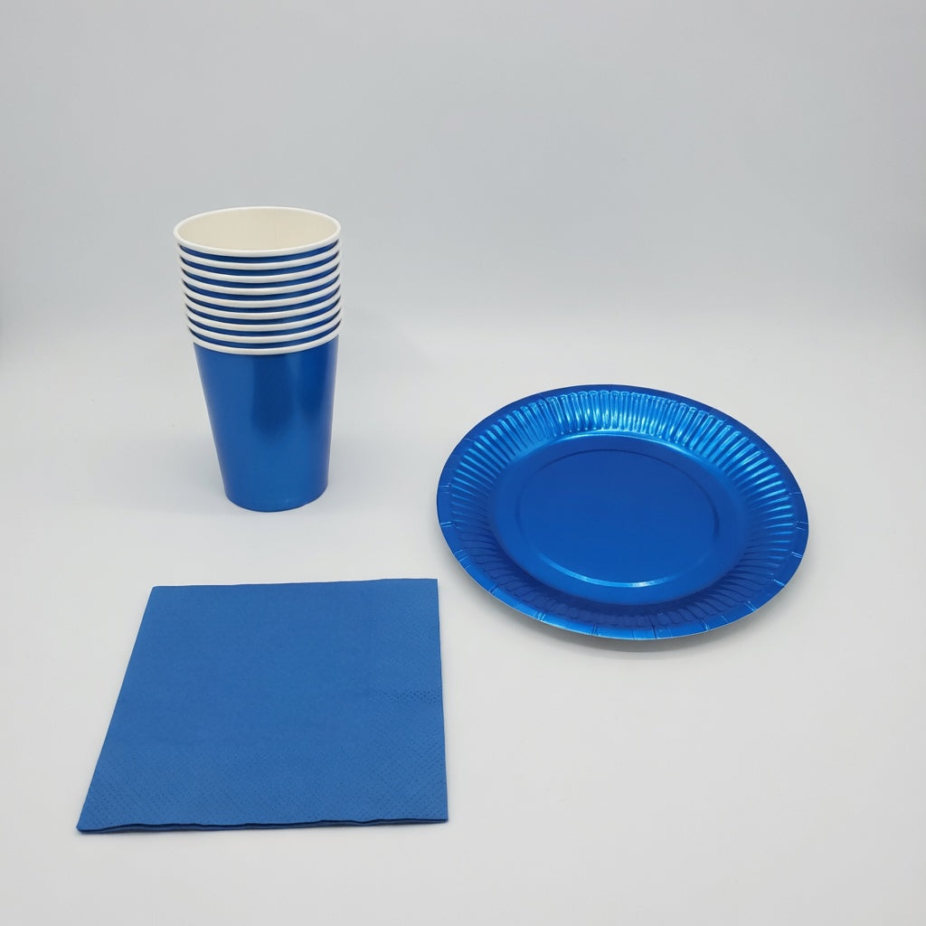 Assiettes, Gobelets et Serviettes Métalliques - Lot Basique