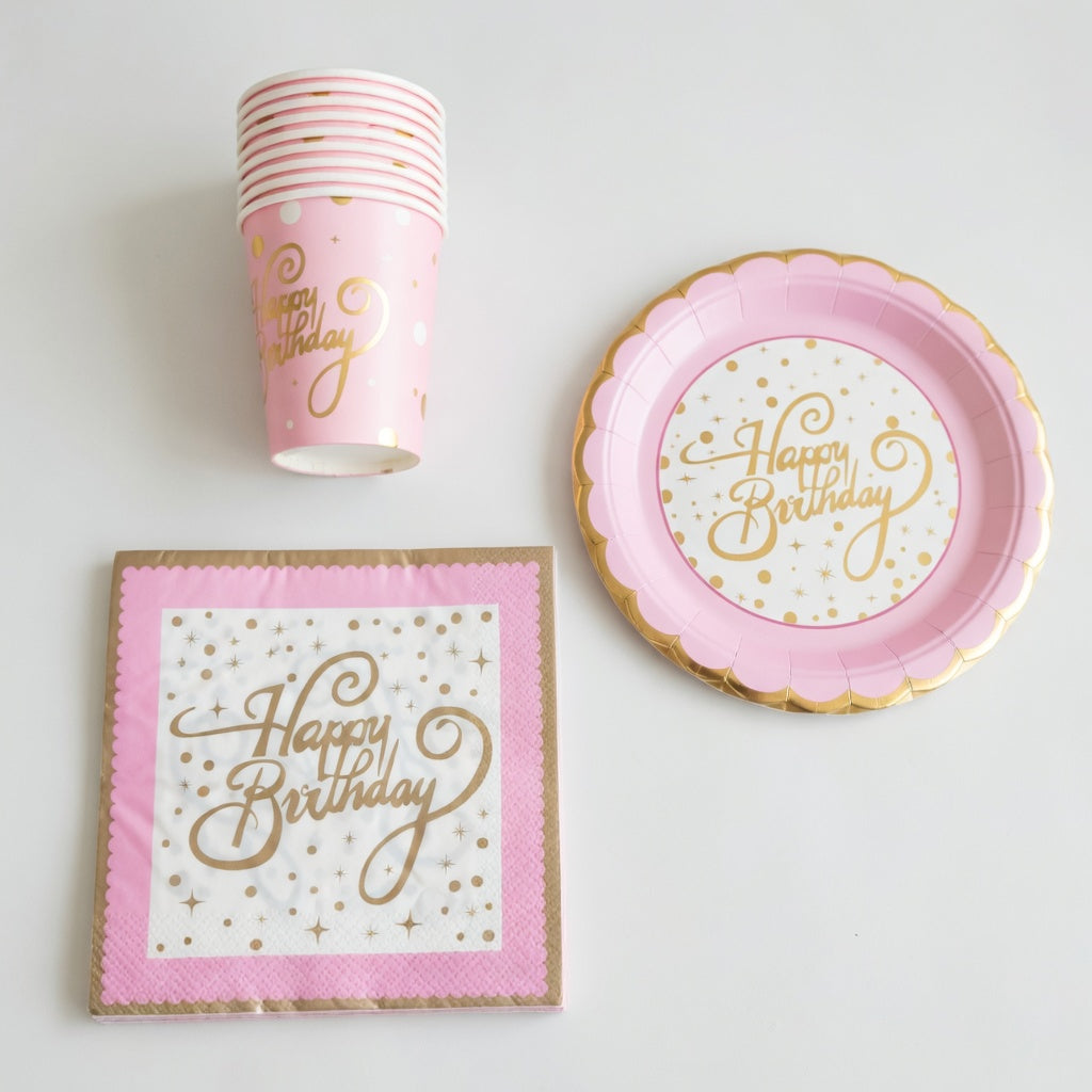 Assiettes, Gobelets et Serviettes Happy Birthday - Lot Basique