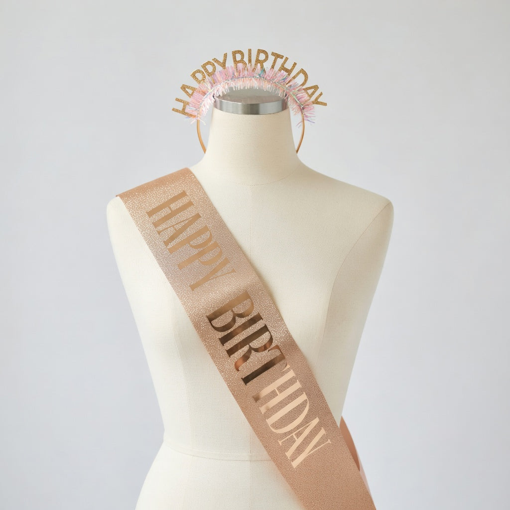 Kit Serre-tête + Écharpe Happy Birthday Pailleté | Set Anniversaire 3 Couleurs