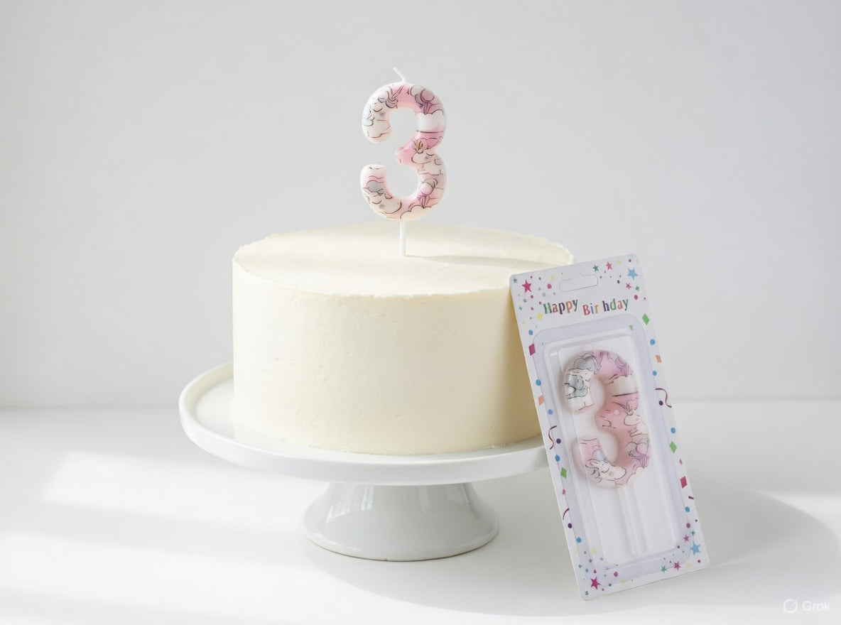 Unicorn Themed Number Birthday Candle – Numbers 0 to 9 Pastel Pink