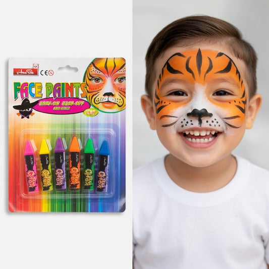 HuaBa Non-Toxic Neon Face Paint Crayons - 6 Colors Pack | Party and Costume