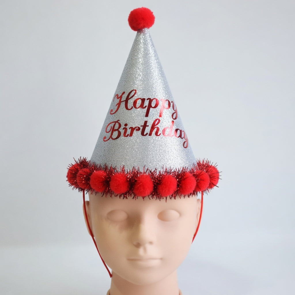 Chapeau Anniversaire Happy Birthday à Pompons