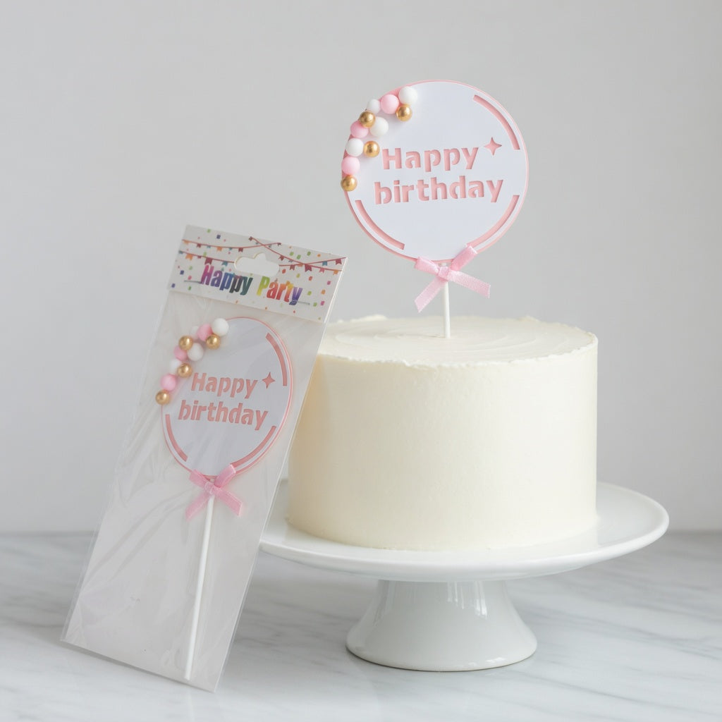 Cake Topper Happy Birthday Pearls & Ribbon