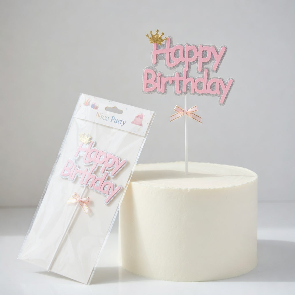 Cake Topper Happy Birthday Couronne Pailletée