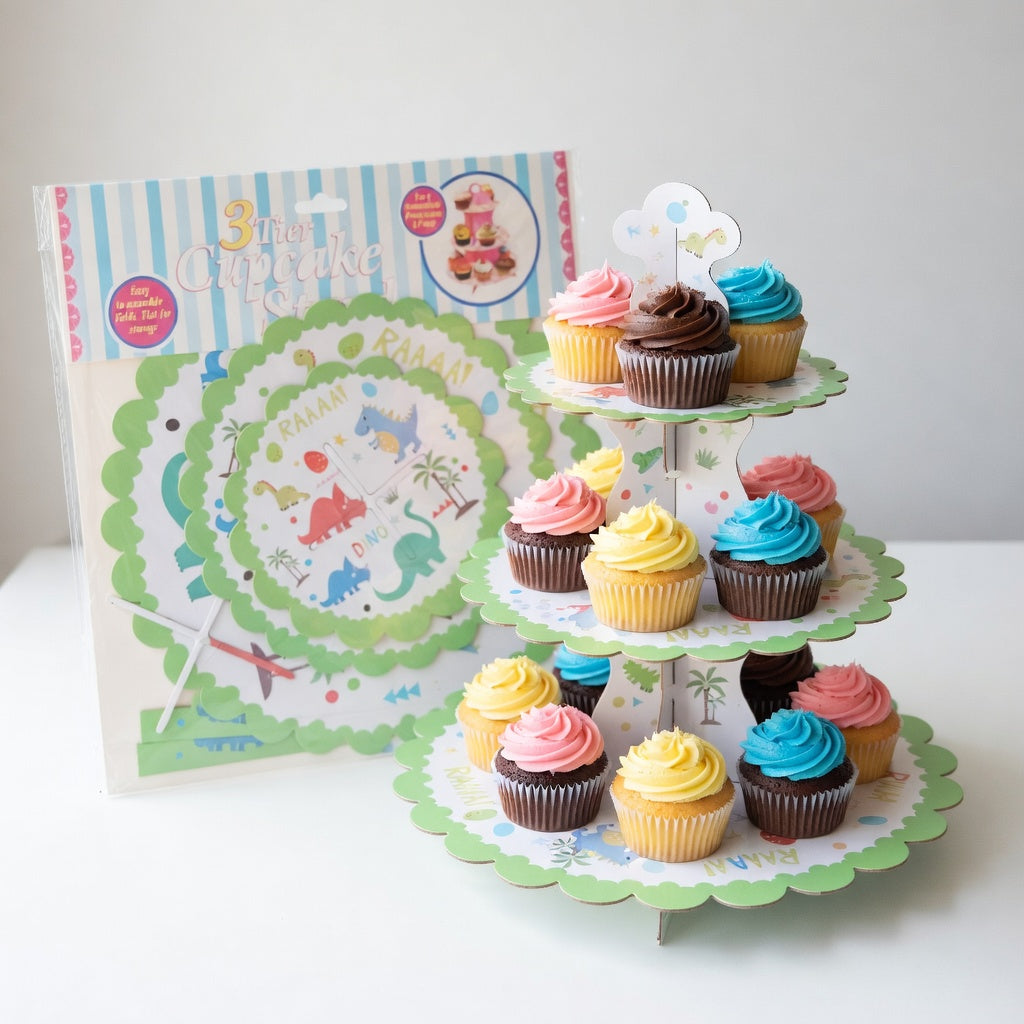 Présentoir à Cupcakes Dinosaures – 3 Étages