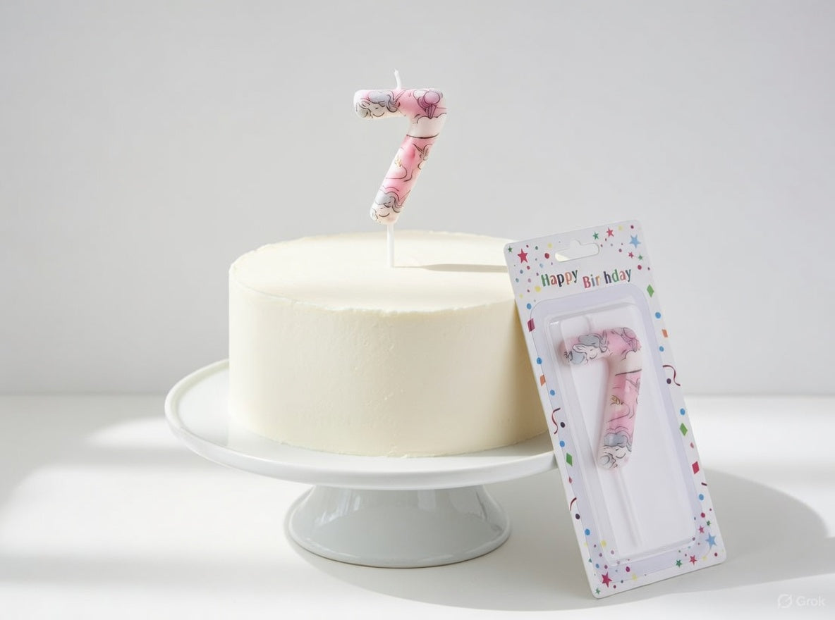 Unicorn Themed Number Birthday Candle – Numbers 0 to 9 Pastel Pink