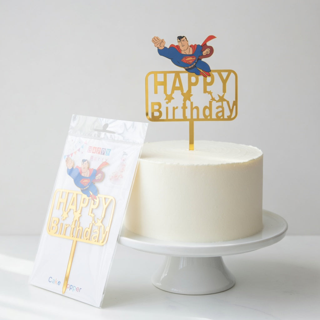 Cake Topper Superman Happy Birthday – Doré Acrylique