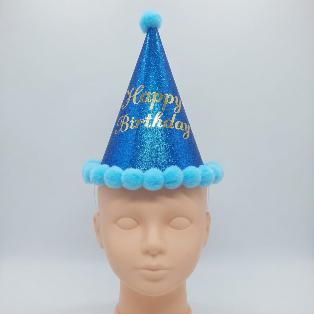 Chapeau Anniversaire Happy Birthday à Pompons