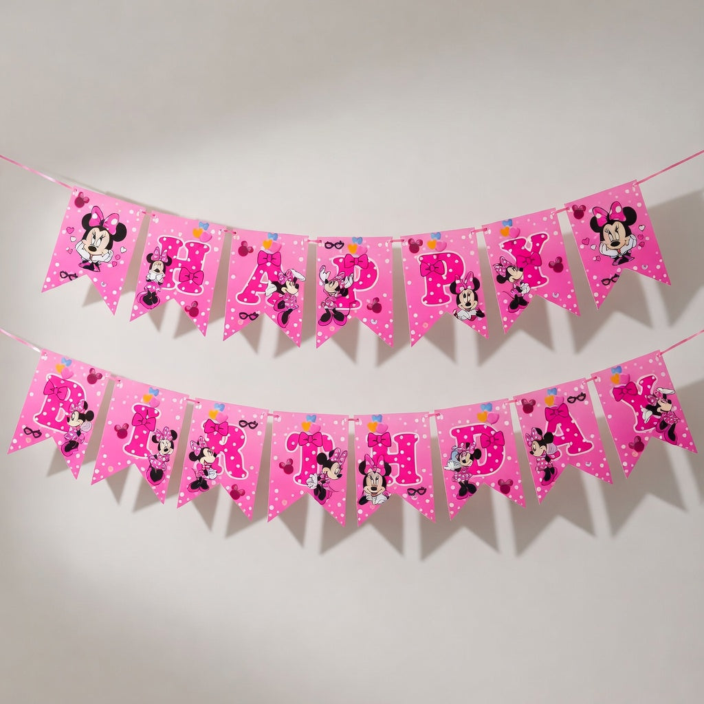 Guirlande Happy Birthday Minnie Mouse – Rose à Pois