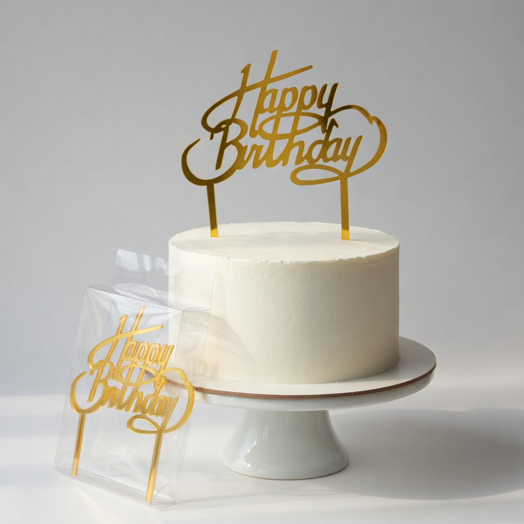 Cake Topper Happy Birthday Gold Acrylic | Luxury Calligraphy Script