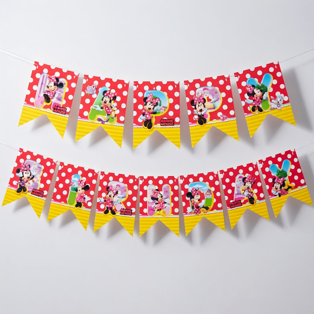 Minnie Mouse Happy Birthday Garland – Red with Yellow Polka Dots