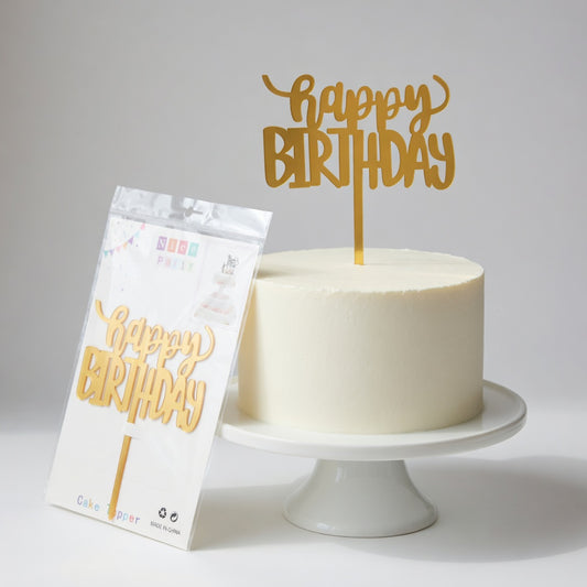 Acrylic Happy Birthday Cake Topper | Gold & Rose Gold - Script Mix