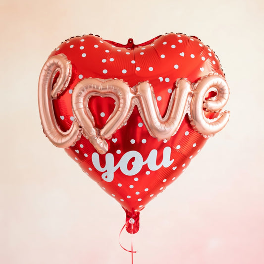 "Love You" Polka Dot Mylar Heart Balloon | 2-Color Romantic Decoration