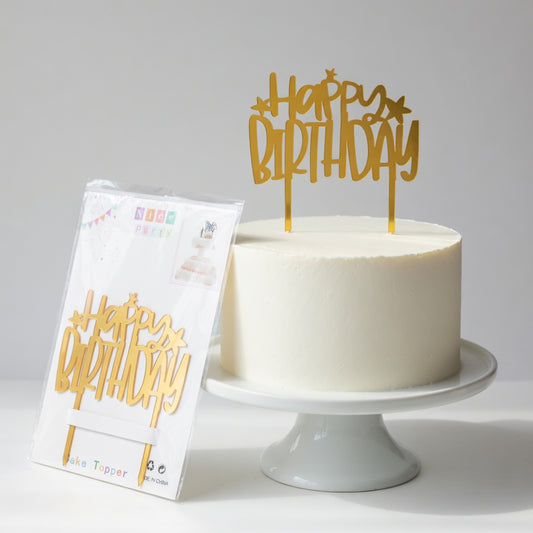 Cake Topper Happy Birthday Gold Acrylic | Bold Stars Design