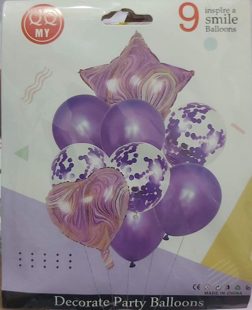 Ensemble de 9 Ballons de Fête Deluxe - Assortiment Confetti, Aluminium et Latex (Couleurs Variées) - الصورة 3