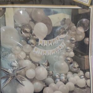 Kit d'Arche de Ballons Anniversaire Blanc et Argent Luxueux (T-L08167)