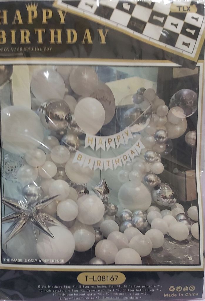 Kit d'Arche de Ballons Anniversaire Blanc et Argent Luxueux (T-L08167)