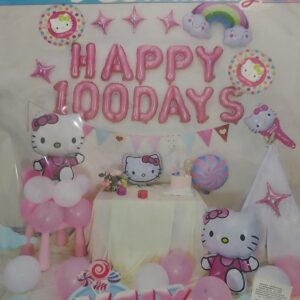 Kit de Ballons Décoratifs Hello Kitty Rose 'Joyeux 100 Jours' et Anniversaire (JLH-727)