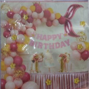 Kit Deluxe d'Arche et Guirlande de Ballons Anniversaire Thème Queue de Sirène (Rose & Jaune)