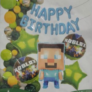 Kit de Décoration de Ballons d'Anniversaire Deluxe Minecraft & Roblox (70+ Pièces)