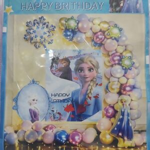 Kit de Décoration d'Anniversaire Luxe Princesse La Reine des Neiges (Arche de Ballons, Affiche et Flocons)