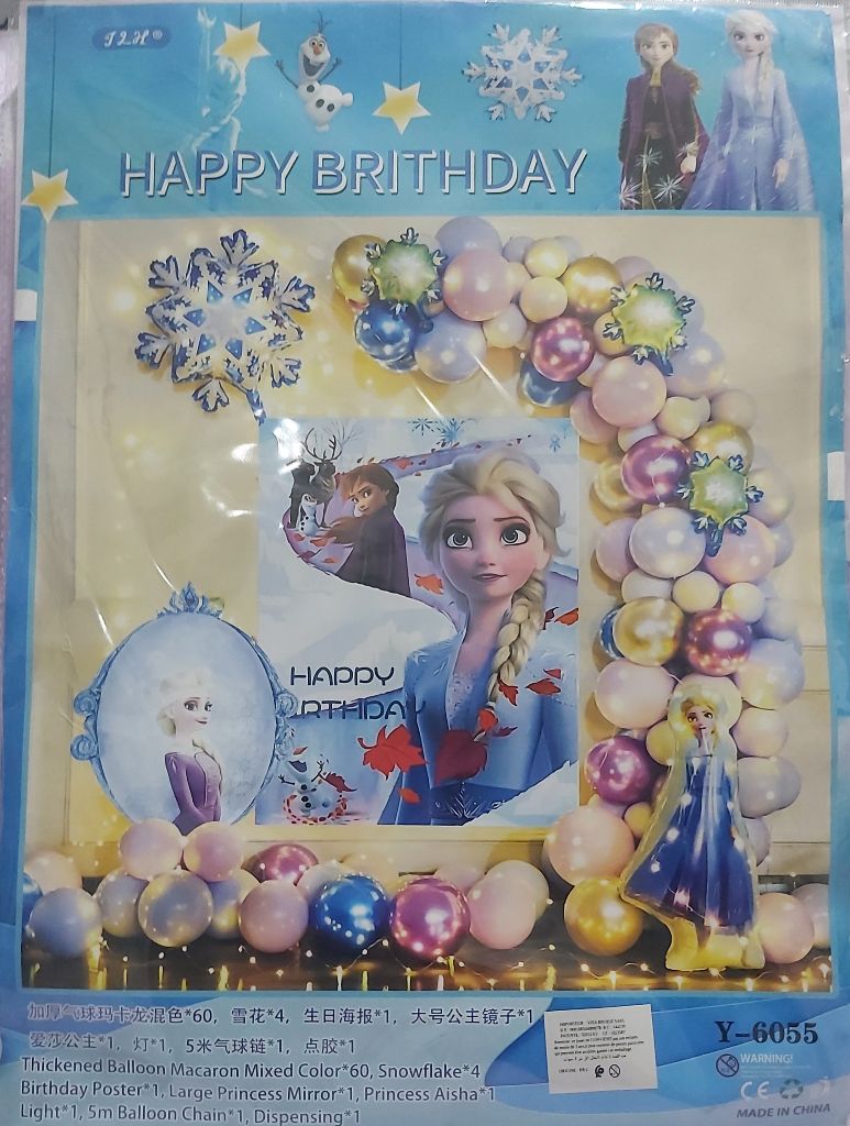 Kit de Décoration d'Anniversaire Luxe Princesse La Reine des Neiges (Arche de Ballons, Affiche et Flocons)