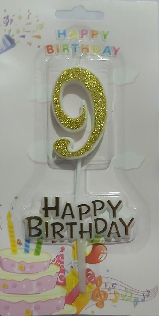 Bougie d'Anniversaire Chiffre Paillettes Or (Âges 1-9) avec Base 'Joyeux Anniversaire' - الصورة 9