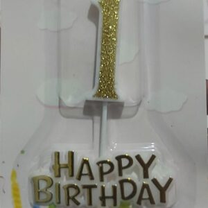 Bougie d'Anniversaire Chiffre Paillettes Or (Âges 1-9) avec Base 'Joyeux Anniversaire'