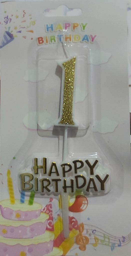 Bougie d'Anniversaire Chiffre Paillettes Or (Âges 1-9) avec Base 'Joyeux Anniversaire'