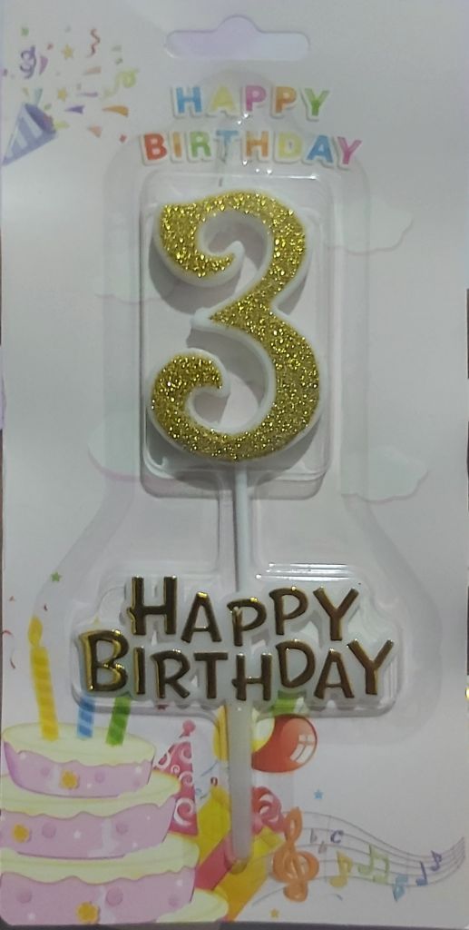 Bougie d'Anniversaire Chiffre Paillettes Or (Âges 1-9) avec Base 'Joyeux Anniversaire' - الصورة 3