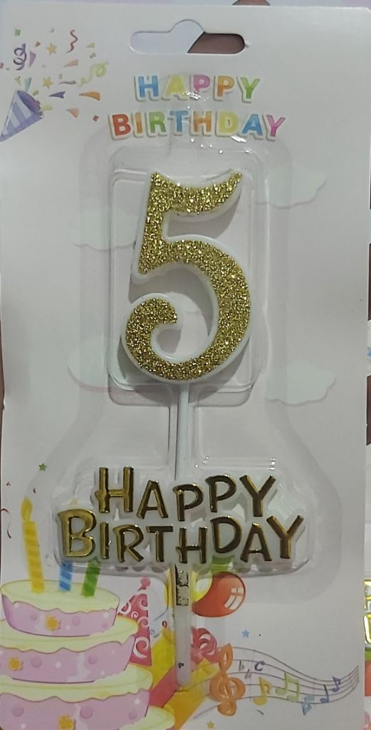 Bougie d'Anniversaire Chiffre Paillettes Or (Âges 1-9) avec Base 'Joyeux Anniversaire' - الصورة 5