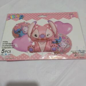 Ensemble de 5 Ballons en Aluminium Stitch et Angel - Décorations de Fête Rose Lilo & Stitch