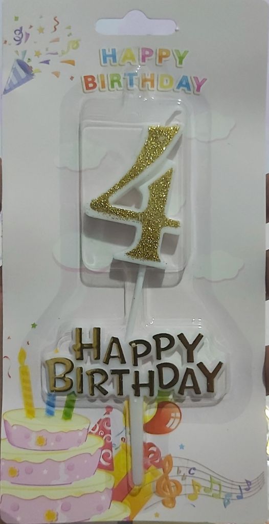 Bougie d'Anniversaire Chiffre Paillettes Or (Âges 1-9) avec Base 'Joyeux Anniversaire' - الصورة 4